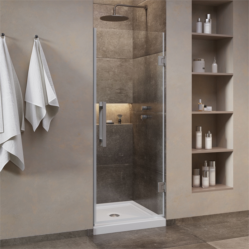 Pemberly Row 32 x 32 x 74-3/4 Shower Kit with Base and Door in Satin Nickel