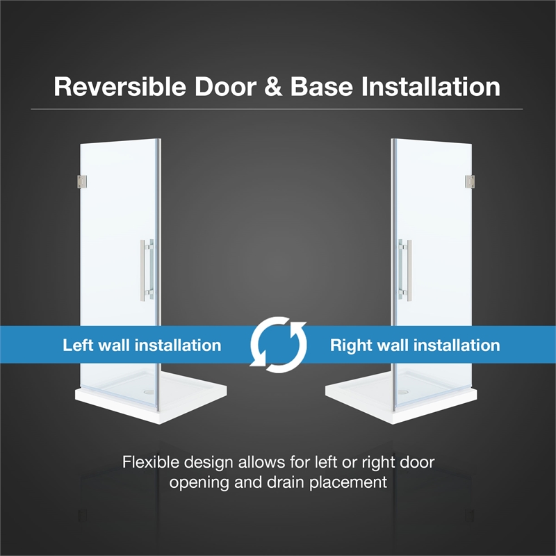 Pemberly Row 32 x 32 x 74-3/4 Shower Kit with Base and Door in Satin Nickel