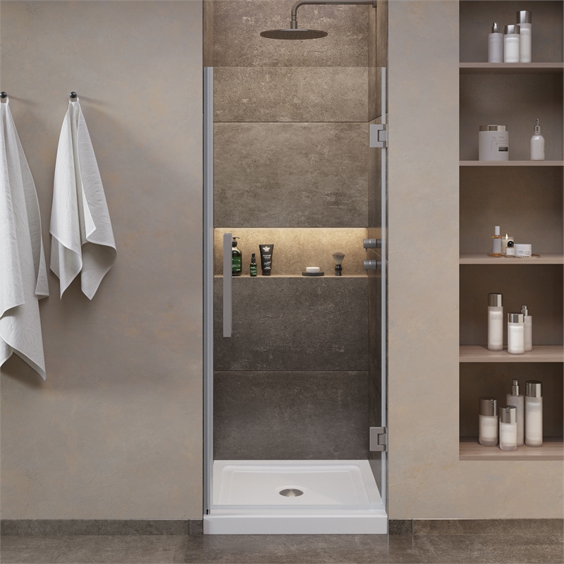 Pemberly Row 32 x 32 x 74-3/4 Shower Kit with Base and Door in Satin Nickel