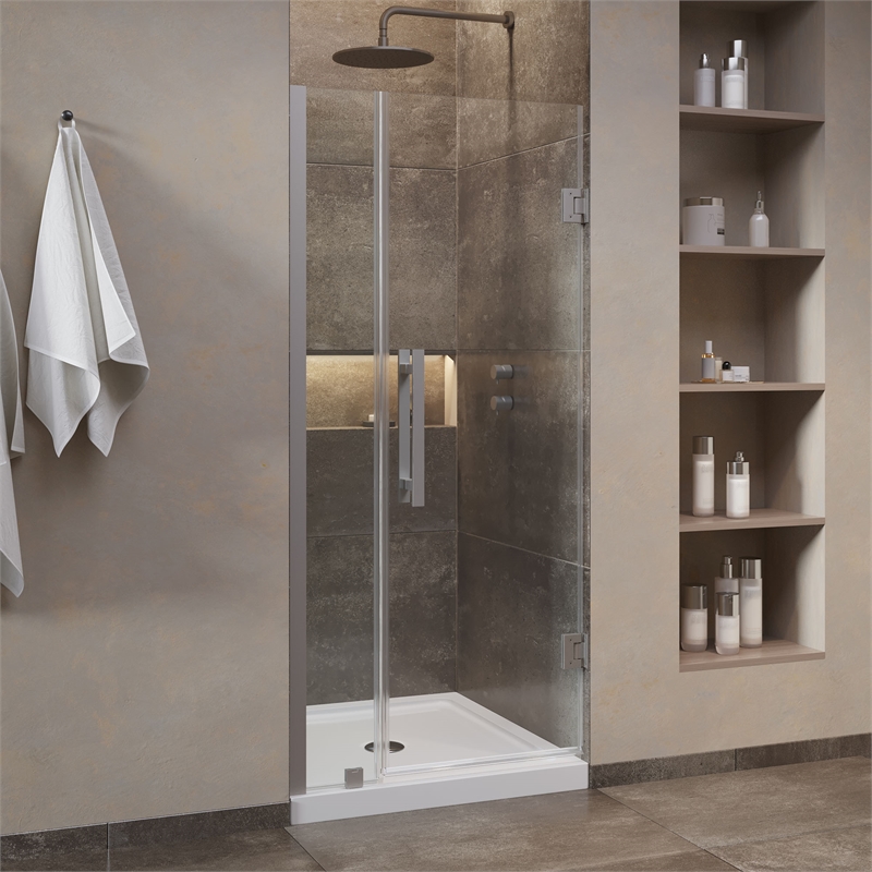 Pemberly Row 36 x 36 x 74-3/4 Shower Kit with Base and Door in Satin Nickel