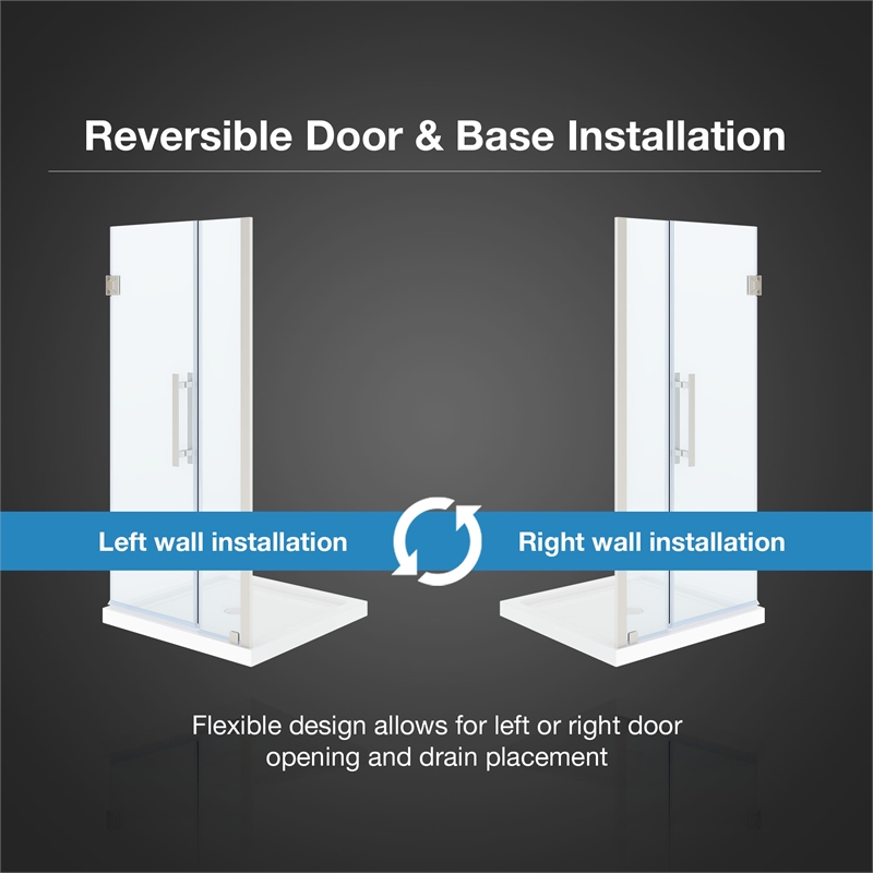 Pemberly Row 36 x 36 x 74-3/4 Shower Kit with Base and Door in Satin Nickel