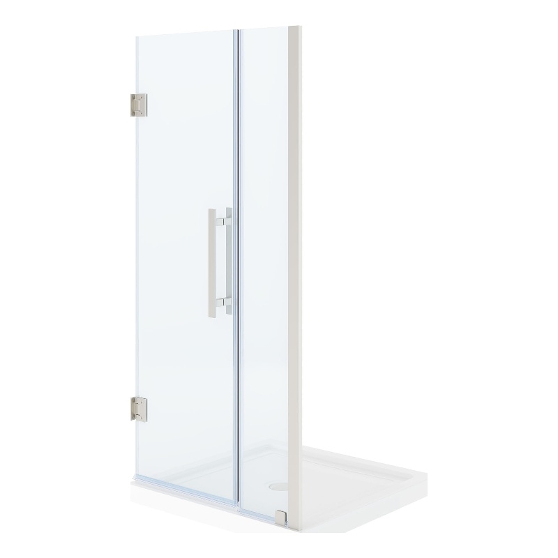 Pemberly Row 36 x 36 x 74-3/4 Shower Kit with Base and Door in Satin Nickel
