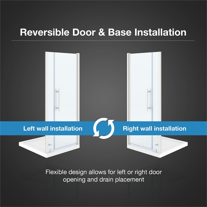Pemberly Row 36 x 36 x 74-3/4 Shower Kit with Base and Door in Satin Nickel