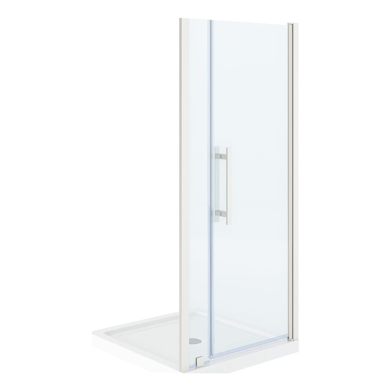 Pemberly Row 36 x 36 x 74-3/4 Shower Kit with Base and Door in Satin Nickel