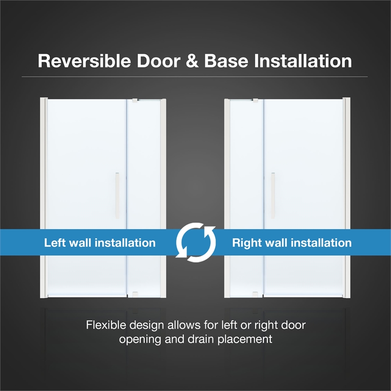 Pemberly Row 48 x 36 x 74-3/4 Shower Kit with Base and Door in Satin Nickel