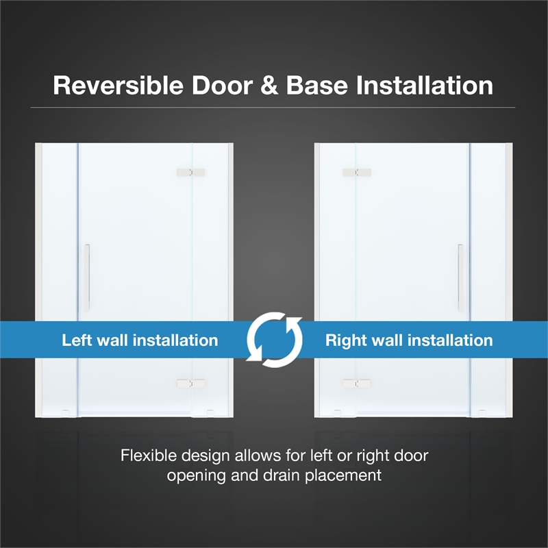 Pemberly Row 54 x 36 x 74-3/4 Shower Kit with Base and Door in Satin Nickel