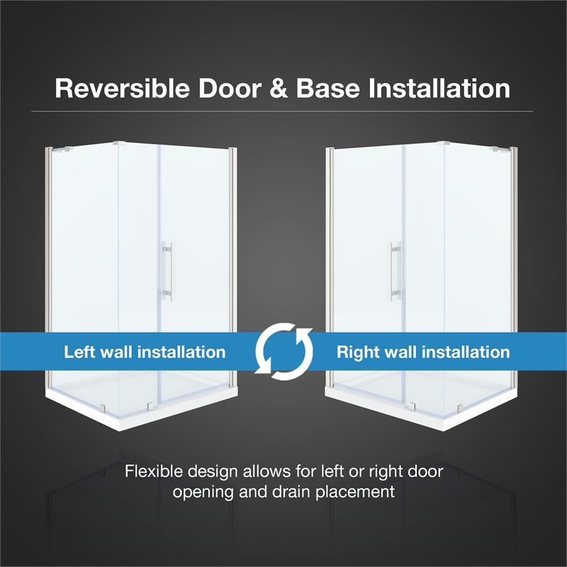 Pemberly Row 48 x 36 x 74-3/4 Corner Shower Kit with Base & Door in Satin Nickel
