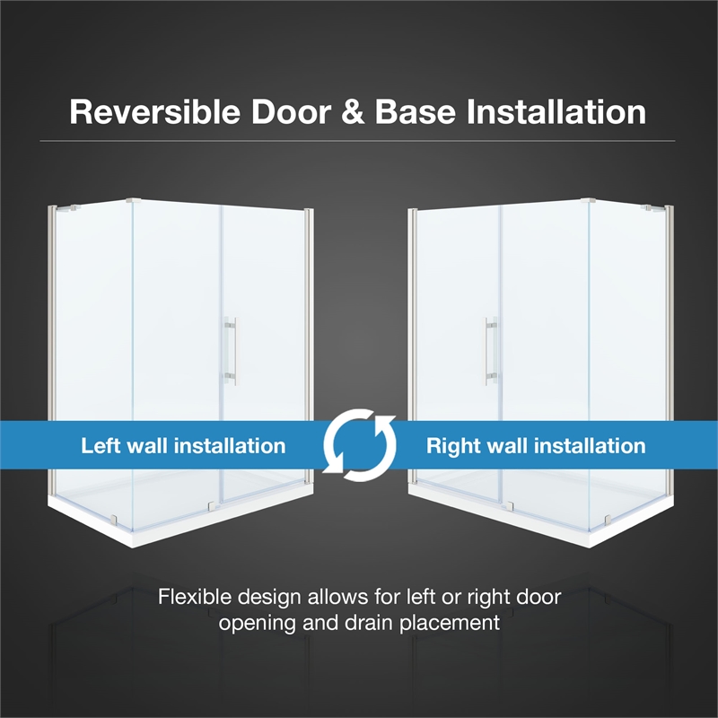 Pemberly Row 60 x 36 x 74-3/4 Corner Shower Kit with Base & Door in Satin Nickel