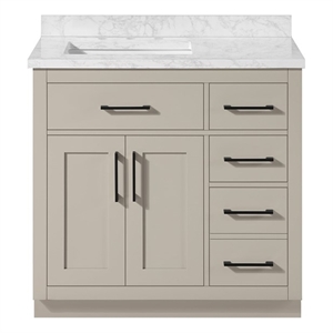Pemberly Row 36&quot Greige Vanity with Top and Matte Black Hardware