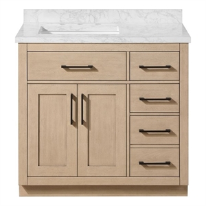 Pemberly Row 36&quot Sahara Birch Vanity with Top and Matte Black Hardware