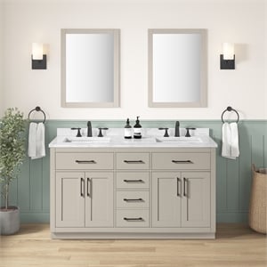 Pemberly Row 60&quot Greige Vanity with Top and Matte Black Hardware