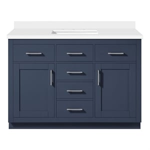 Pemberly Row 48&quot Midnight Blue Bathroom Vanity with White Top
