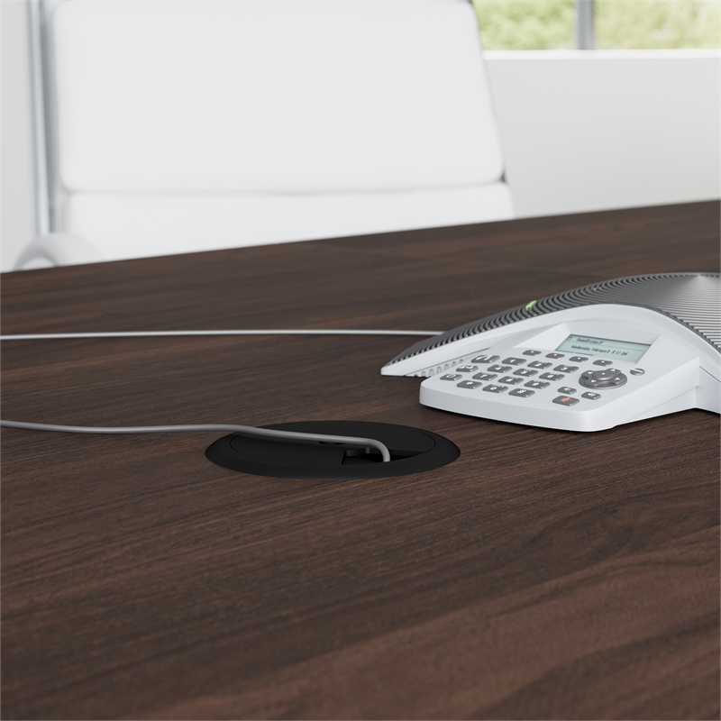 Pemberly Row 72W Wood Office Conference Table with Metal Base in Black Walnut