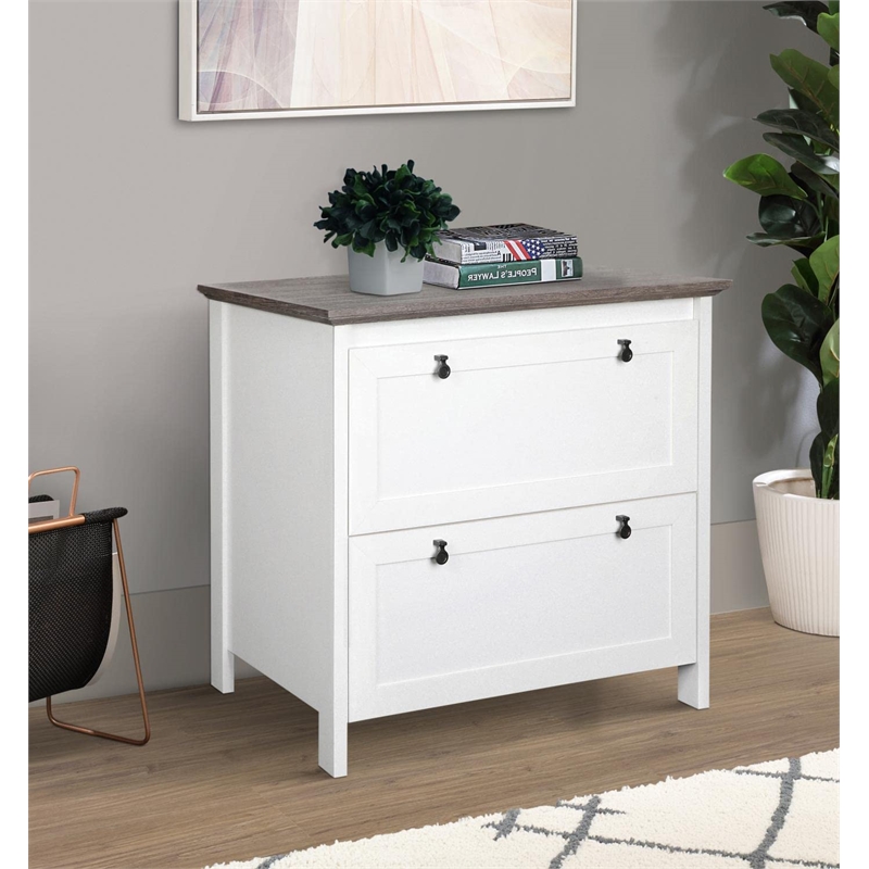 Pemberly Row 2-Drawer Modern Wood Lateral File Cabinet in White/Gray Oak