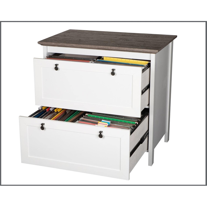 Pemberly Row 2-Drawer Modern Wood Lateral File Cabinet in White/Gray Oak