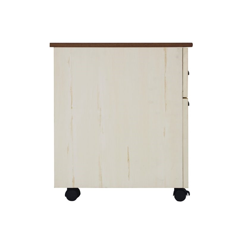 Pemberly Row Farmhouse Wood Mobile File Cabinet in Antique White