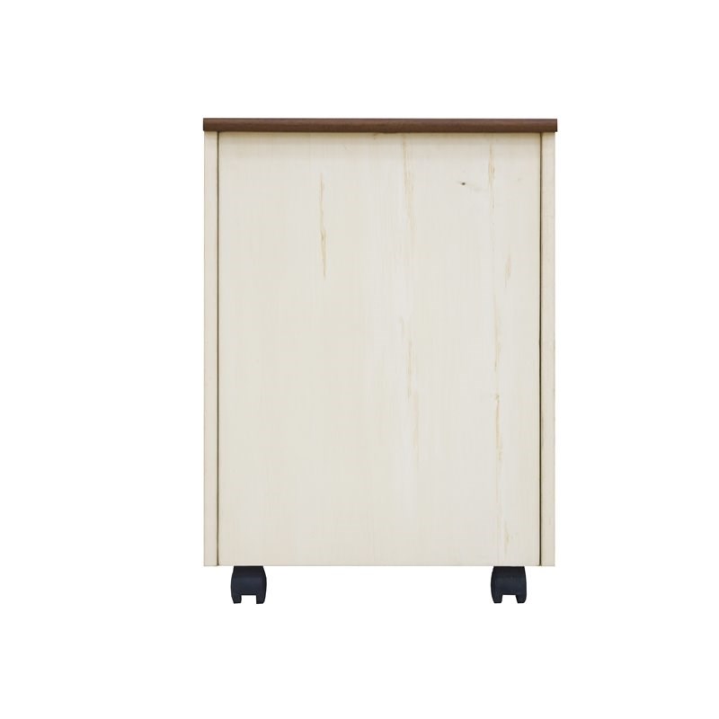 Pemberly Row Farmhouse Wood Mobile File Cabinet in Antique White
