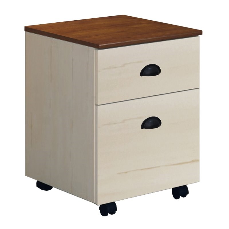Pemberly Row Farmhouse Wood Mobile File Cabinet in Antique White