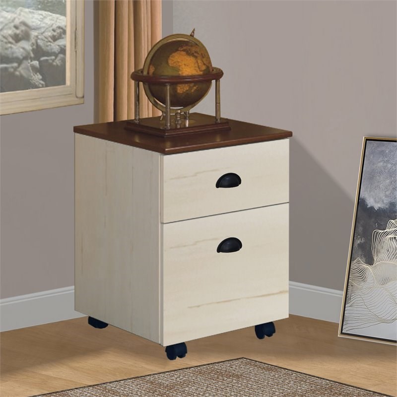 Pemberly Row Farmhouse Wood Mobile File Cabinet in Antique White