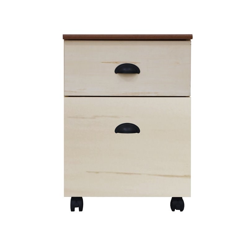 Pemberly Row Farmhouse Wood Mobile File Cabinet in Antique White