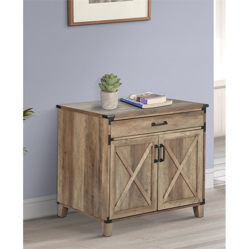 Pemberly Row 2-Door Modern Wood Laptop Credenza in Rustic Oak
