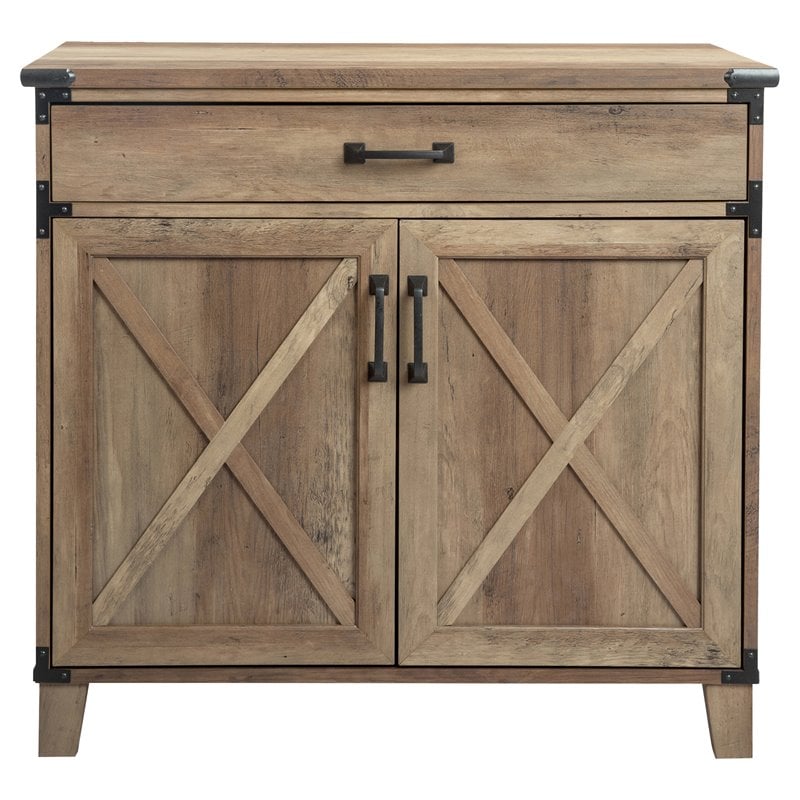 Pemberly Row 2-Door Modern Wood Laptop Credenza in Rustic Oak