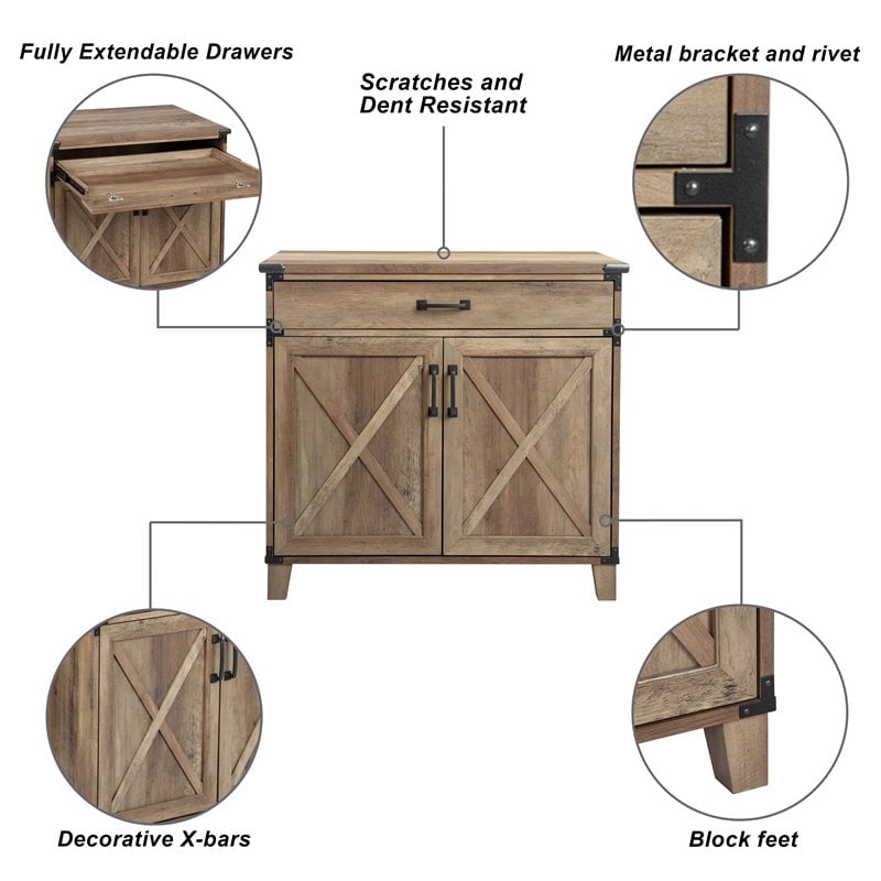 Pemberly Row 2-Door Modern Wood Laptop Credenza in Rustic Oak