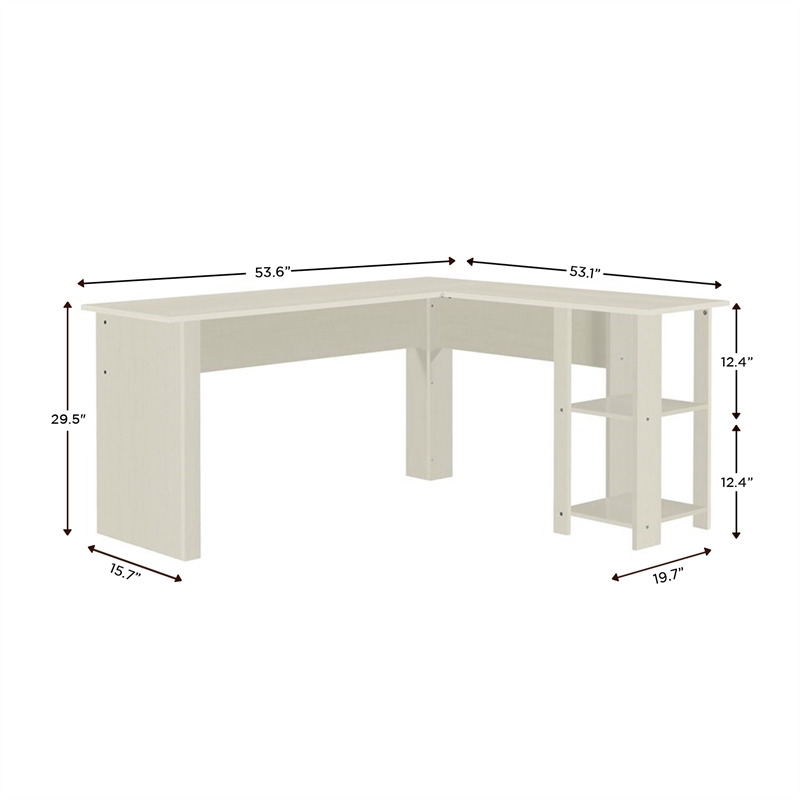 Pemberly Row L-Shaped Transitional Wood Executive Desk in Antique White