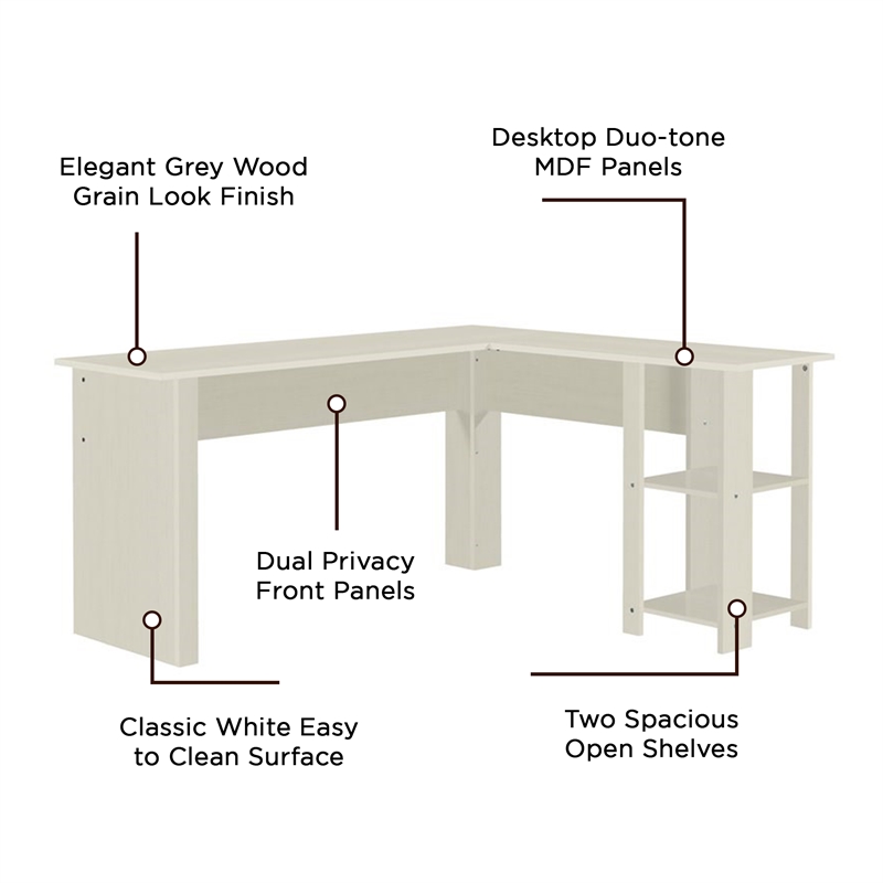 Pemberly Row L-Shaped Transitional Wood Executive Desk in Antique White