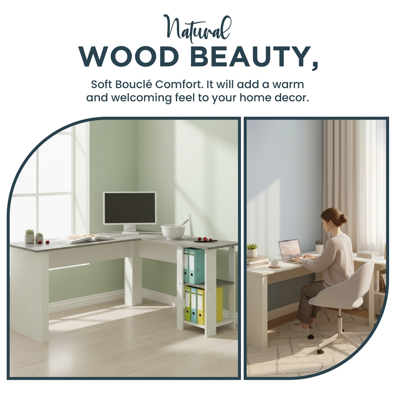 Pemberly Row L-Shaped Transitional Wood Executive Desk in Antique White
