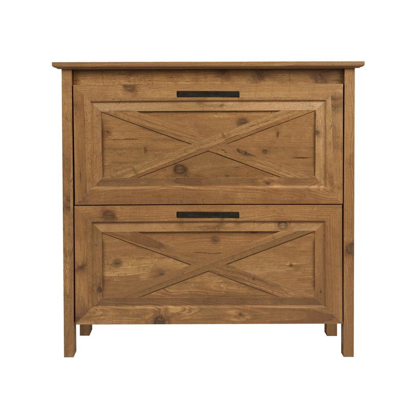 Pemberly Row 2-Drawer Modern Wood Lateral File Cabinet in Rustic Brown