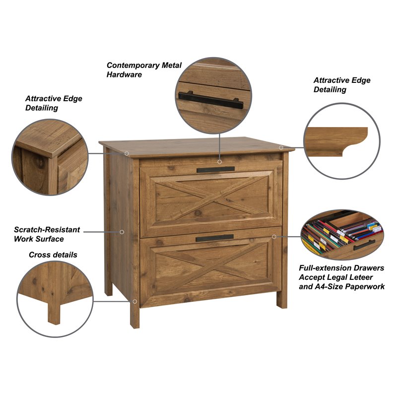 Pemberly Row 2-Drawer Modern Wood Lateral File Cabinet in Rustic Brown