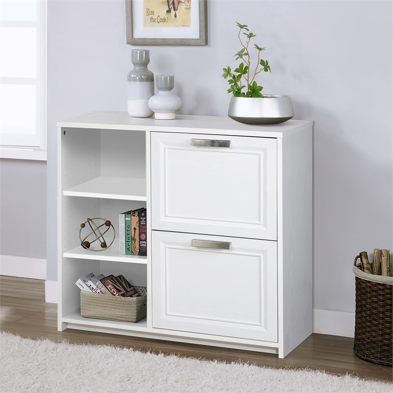 Pemberly Row Wood 2 Drawer File Cabinet With 3 Shelf in White