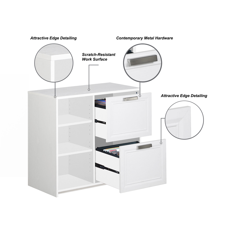 Pemberly Row Wood 2 Drawer File Cabinet With 3 Shelf in White
