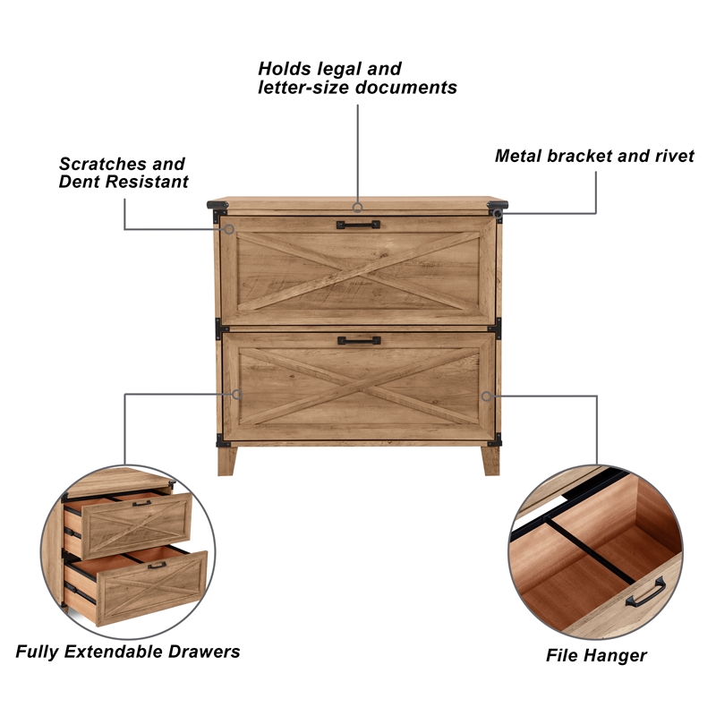 Pemberly Row Contemporary Wood Lateral Filing Cabinet in Oak Finish