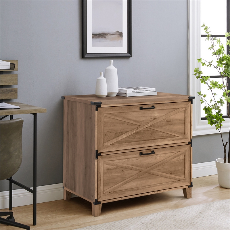 Pemberly Row Contemporary Wood Lateral Filing Cabinet in Oak Finish