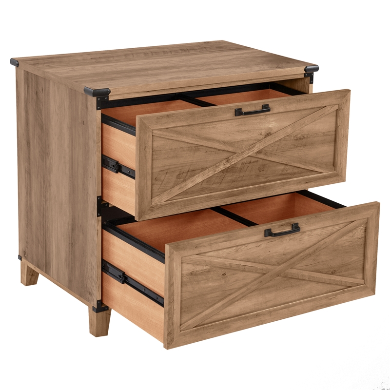 Pemberly Row Contemporary Wood Lateral Filing Cabinet in Oak Finish