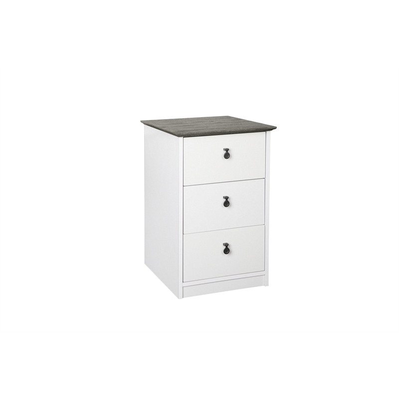 Pemberly Row Contemporary Gray Oak/White 3-Drawer Filing Cabinet