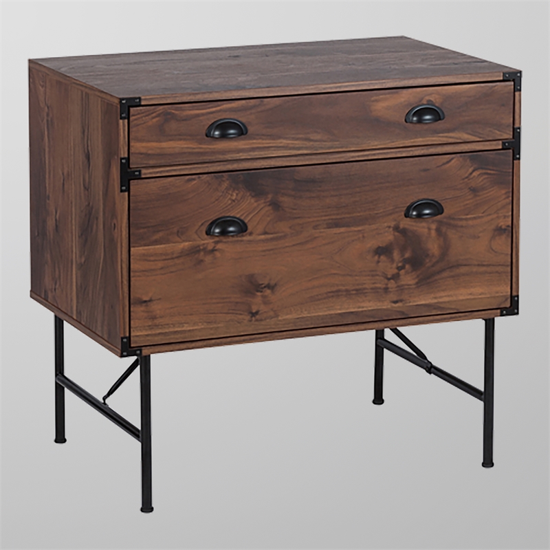 Pemberly Row 1 Drawer Wood Lateral File Cabinet with Tray in Walnut