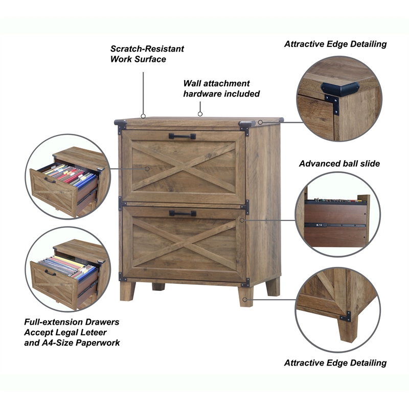 Pemberly Row 2-Drawer Engineered Wood Lateral Filing Cabinet in Rustic Oak