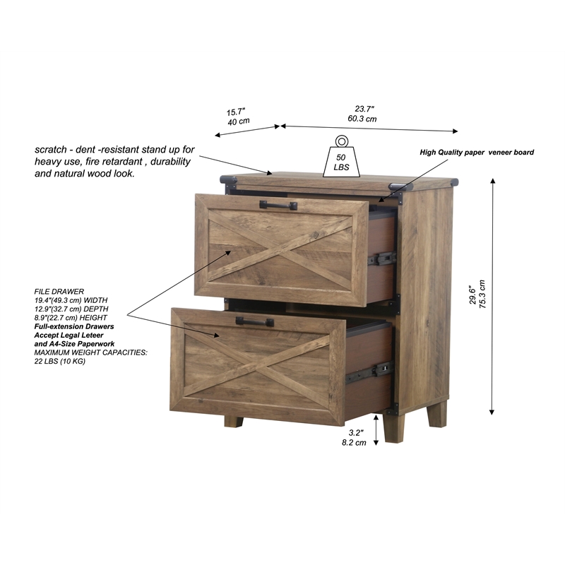 Pemberly Row 2-Drawer Engineered Wood Lateral Filing Cabinet in Rustic Oak