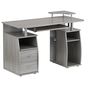 Pemberly Row Engineered Wood 2-Drawers Computer Desk with Keyboard Tray in Gray