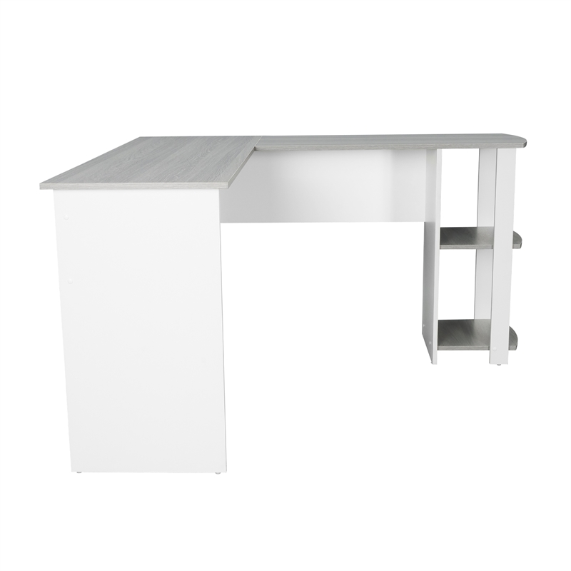 Pemberly Row Modern Engineered Wood L-Shaped Computer Desk with Shelves in Gray