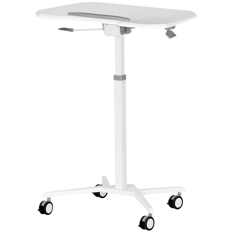 Pemberly Row Wooden Sit to Stand Tiltable Mobile Laptop Stand in White