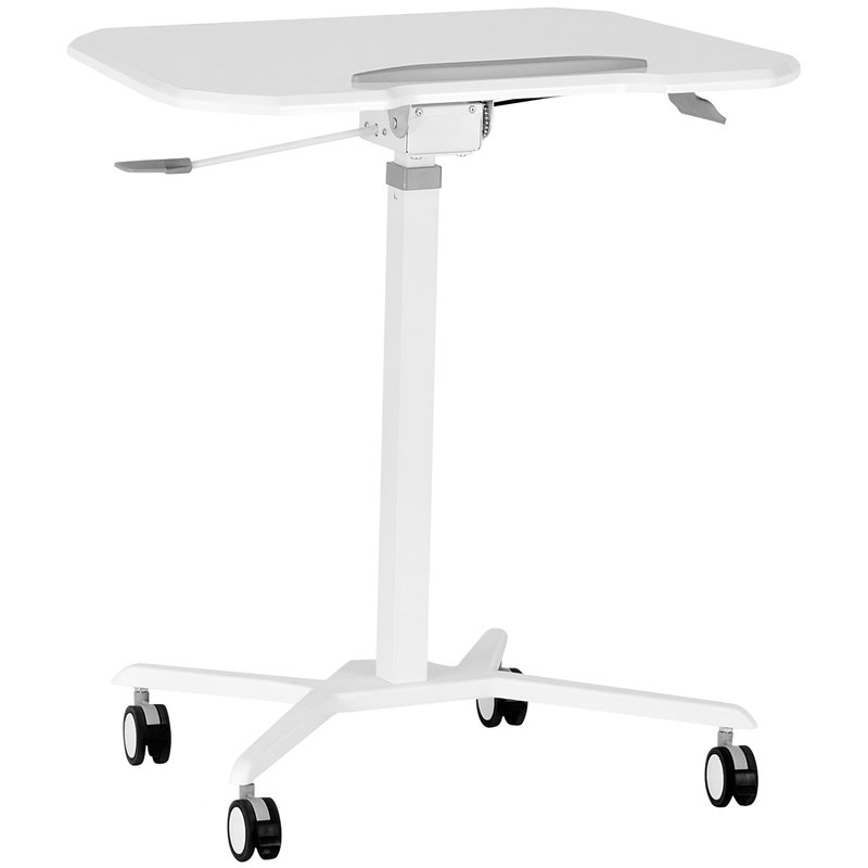 Pemberly Row Wooden Sit to Stand Tiltable Mobile Laptop Stand in White