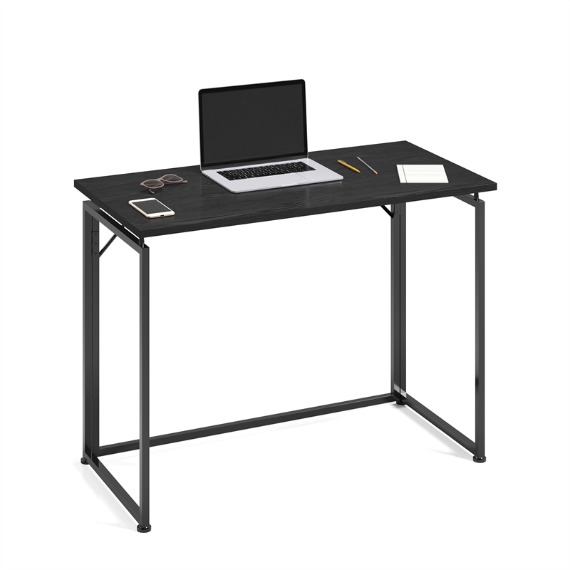 Pemberly Row Modern Wood & Steel Metal Folding Desk in Black