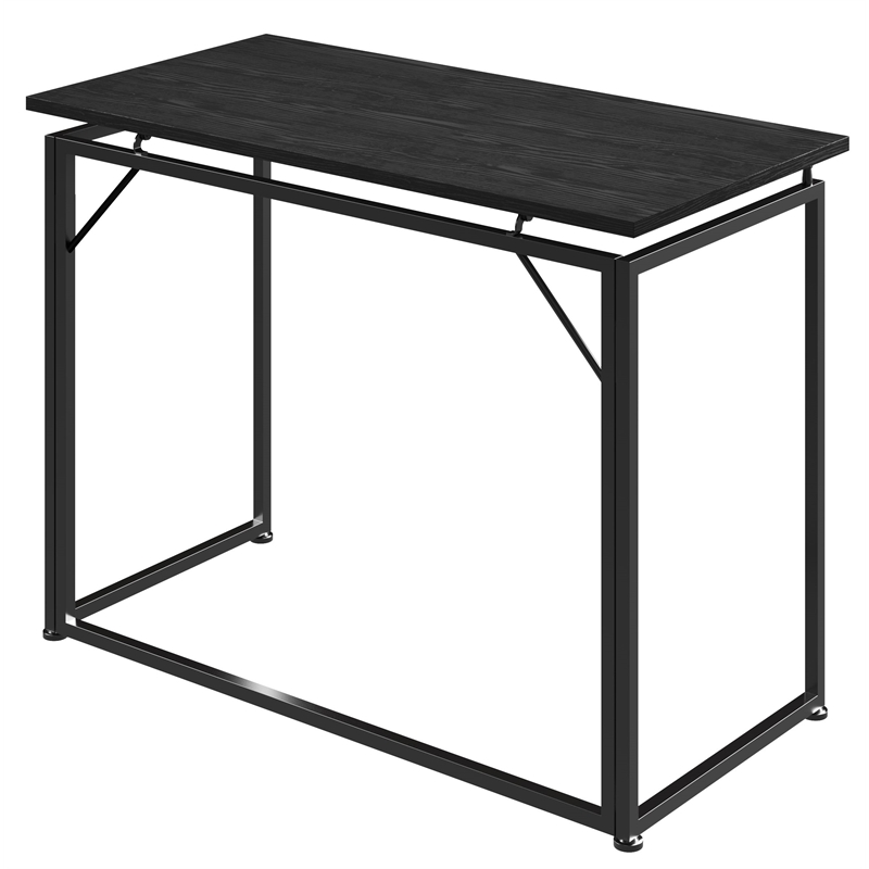Pemberly Row Modern Wood & Steel Metal Folding Desk in Black