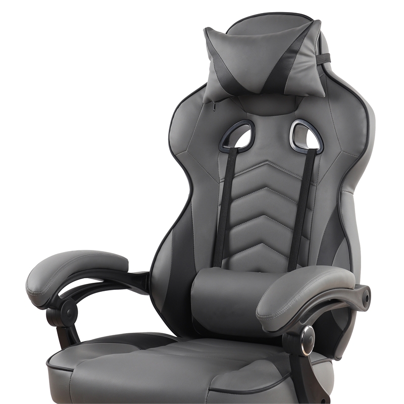 Pemberly Row Reclining PU Leather Executive Lumbar Support Office Chair Grey