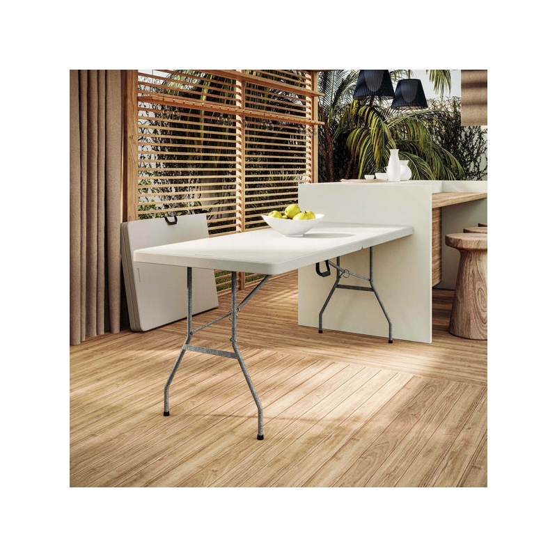 Pemberly Row Contemporary 6 FT Granite White Space-saving Folding Table