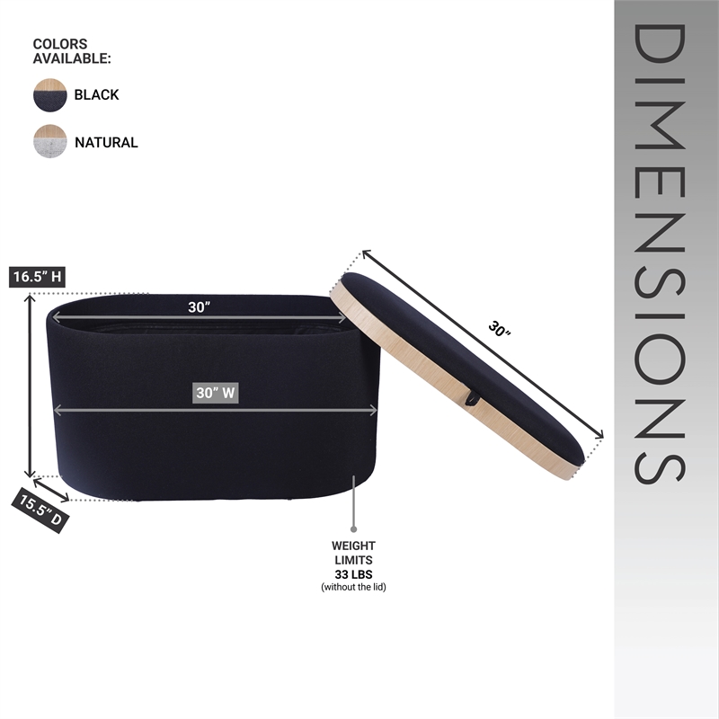 Pemberly Row Storage Ottoman with Reversible Wooden Tray Top - Black